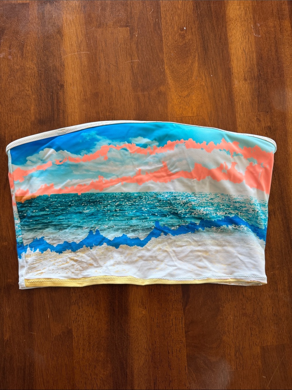 aerie Bandeau Bikini Top in Teal, Coral, White